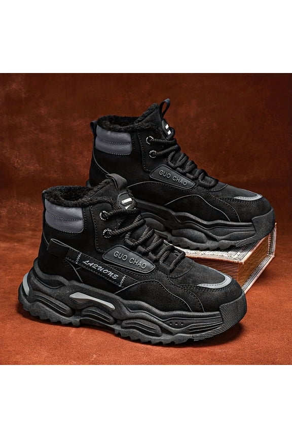 Men's Winter Thermal Insulated Short Boots with Thick PU Sole & Warm - All-Terrain Traction for Hiking, Snow, Ice - Outdoor Winter Sports & Casual Wear - Lettering Print - PU Boots for Cold Weather