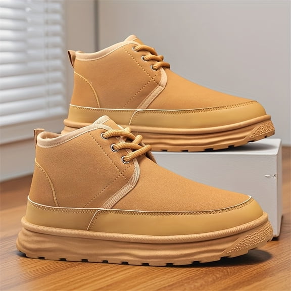 Men's Winter Thermal Insulated Short Boots with Thick PU Sole & Warm - Heavy-Duty Cold Weather Hiking, Snow Boots for Outdoor, Round Toe Casual Winter Footwear (Compatible with Thermal Insoles)