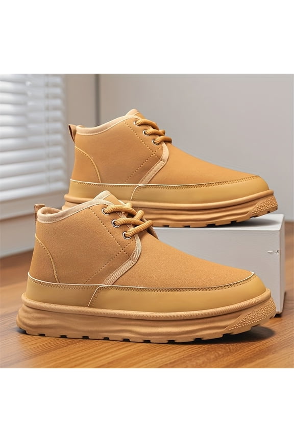 Men's Winter Thermal Insulated Short Boots with Thick PU Sole & Warm - Heavy-Duty Cold Weather Hiking, Snow Boots for Outdoor, Round Toe Casual Winter Footwear (Compatible with Thermal Insoles)