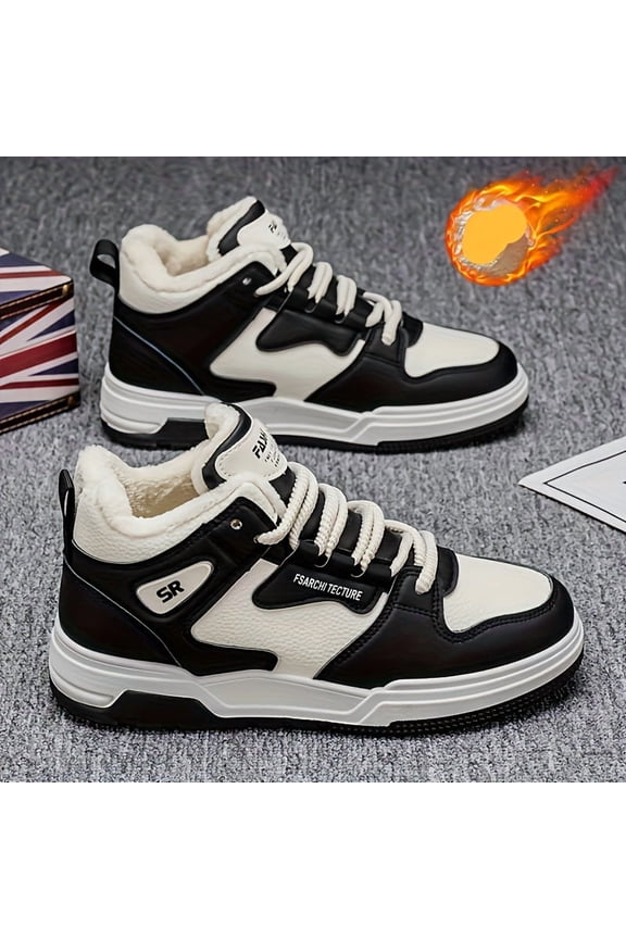 Men's Winter Thermal Insulated Sneakers - High-Top Upper with Plush Fleece Lining, Thick Rubber Sole & Arch Support - Cold-Weather Shoes for Casual, Casual Attire - Lace-Up Winter Boots for Men