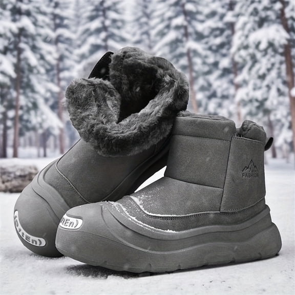 Men's Winter Thermal Insulated Snow Boots with Thick  Sole & Warm Lining - Short Hiking Boots for Ice Traction, Cold Weather, Outdoor Activities (Snowshoe Compatible) - Easy Slip-On Design for city