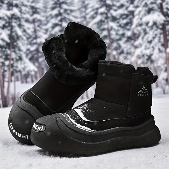Men's Winter Thermal Insulated Snow Boots with Thick  Sole & Warm Lining - Short Hiking Boots for Ice Traction, Cold Weather, Outdoor Activities (Snowshoe Compatible) - Easy Slip-On Design for city