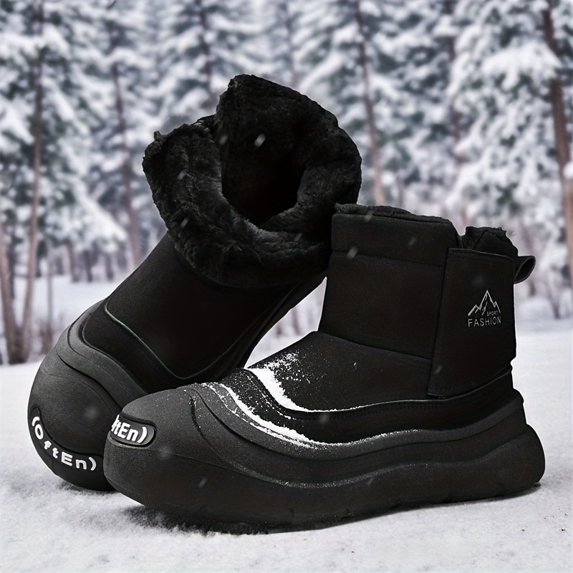 Men's Winter Thermal Insulated Snow Boots with Thick Sole & Warm Lining - Short Hiking Boots for Ice Traction, Cold Weather, Outdoor Activities (Snowshoe Compatible) - Easy Slip-On Design for city