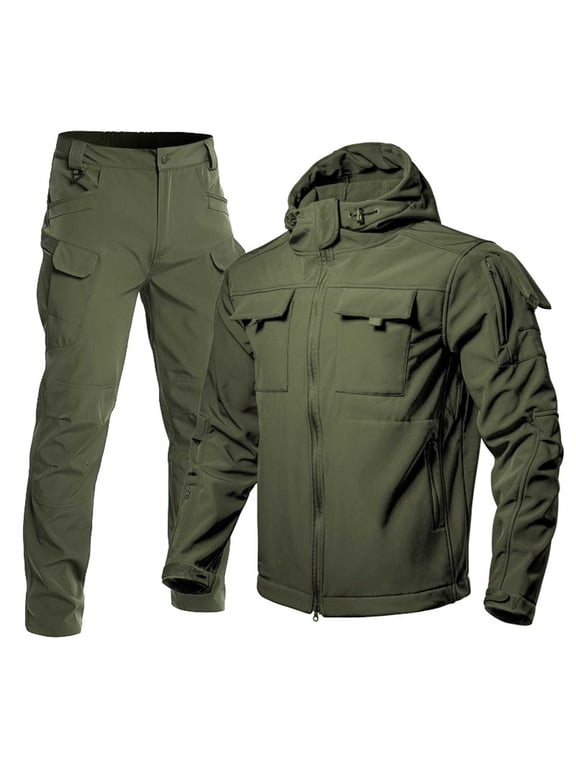 Men's Winter Thermal Windproof Outdoor Suit Slim Fit Jacket and Pants Set for Hiking Climbing Casual Wear