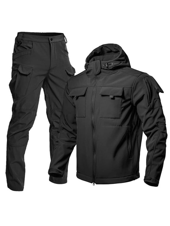 Men's Winter Thermal Windproof Outdoor Suit Slim Fit Jacket and Pants Set for Hiking Climbing Casual Wear