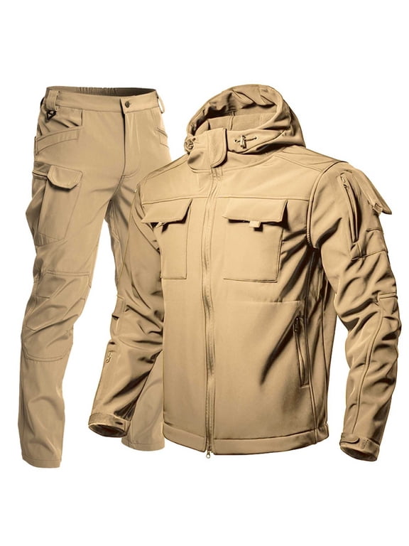 Men's Winter Thermal Windproof Outdoor Suit Slim Fit Jacket and Pants Set for Hiking Climbing Casual Wear