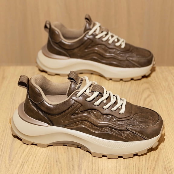 Men's Winter Thick-Sole Retro Sneakers - Upper & Rubber Sole Lace-Up Low-Top with Cushioned for Streetwear, Casual, - Warm Round Toe Autumn Winter Footwear