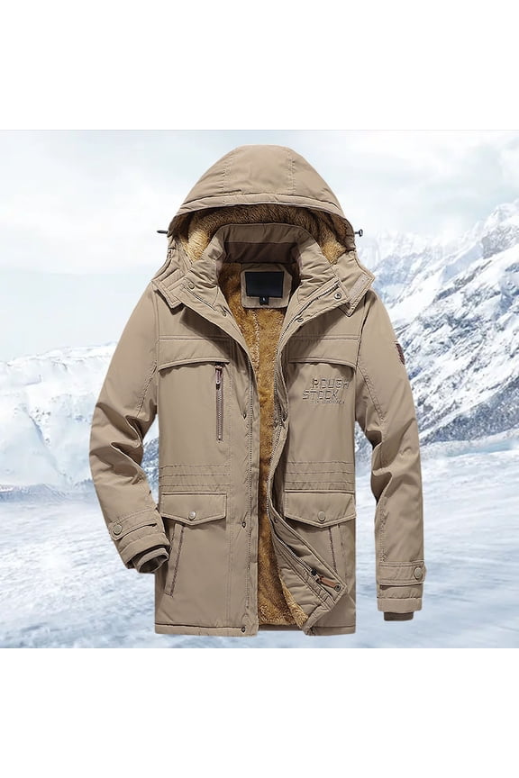 Men's Winter Thicken Coat Military Parka Jacket (Khaki M)