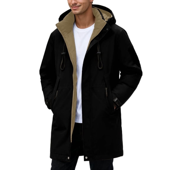 Men's Winter Thicken Coat Warm Lined Padded Puffer Parka Jacket with Hood Men's Winter Clothes,X1 Black,S