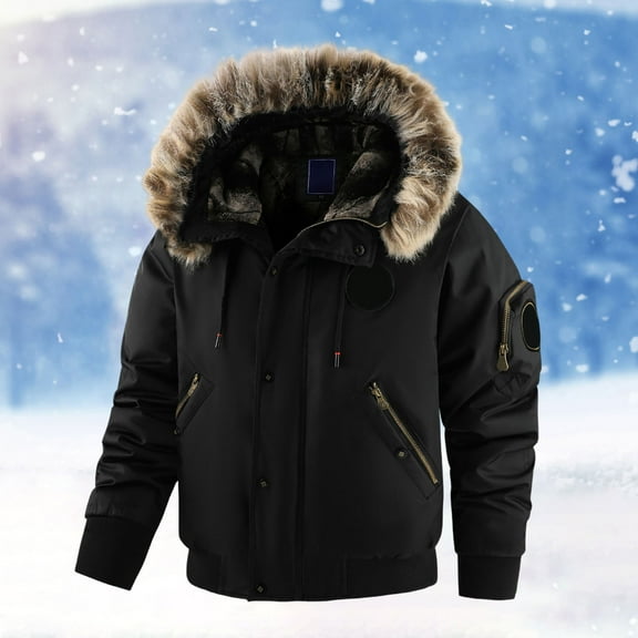 Men's Winter Thicken Coat Warm Puffer Jacket (Black L)