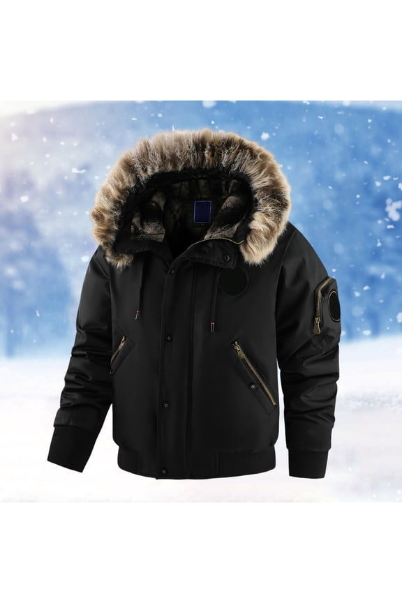 Men's Winter Thicken Coat Warm Puffer Jacket (Black M)
