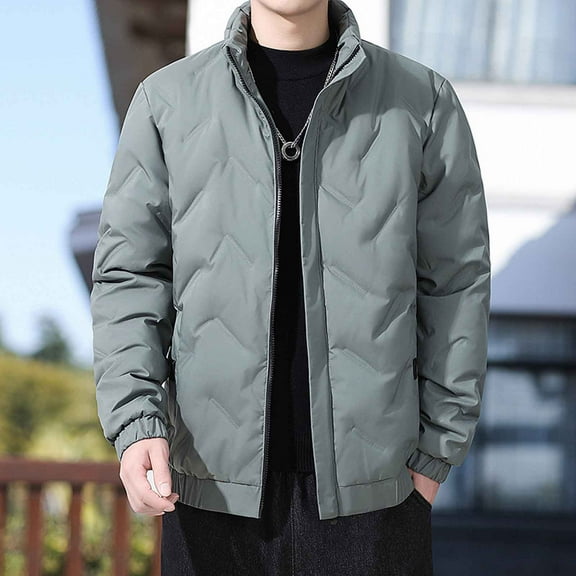 Men's Winter Thicken Cotton Parka Jacket Warm Coat Men Casual Solid Color Zipper Pocket Turndown Collar Long Sleeve Parkas