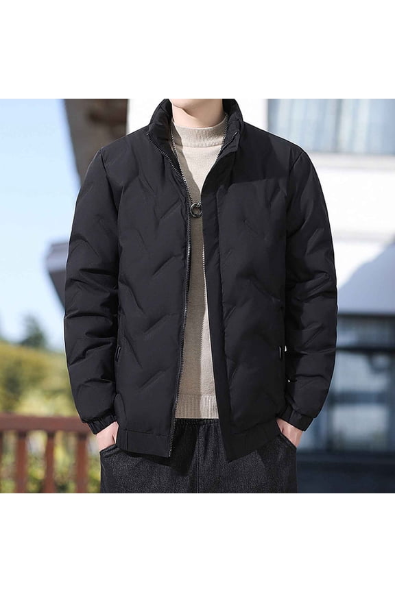 Men's Winter Thicken Cotton Parka Jacket Warm Coat Men Casual Solid Color Zipper Pocket Turndown Collar Long Sleeve Parkas