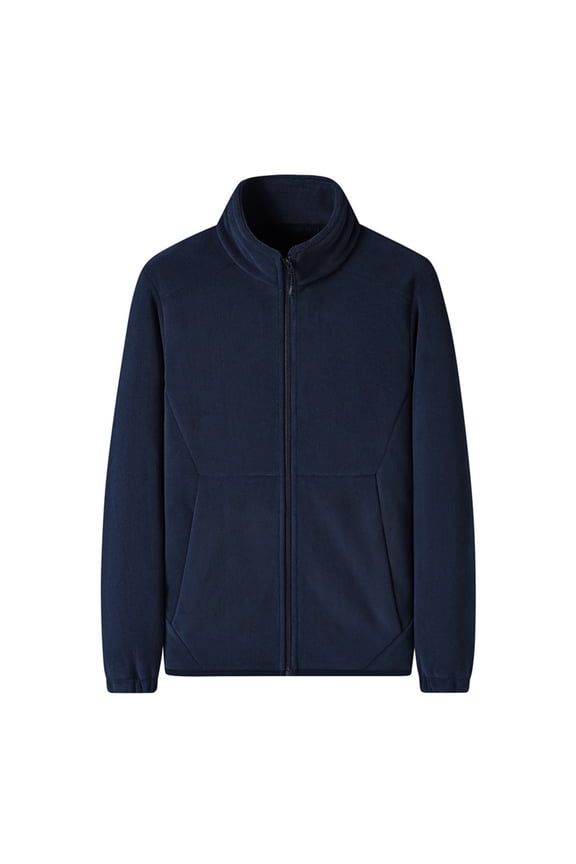 Men's Winter Thicken Jackets Warm Sherpa Fleece Lined Stand Collar Lapel Outerwear Full Zip Coats with Pockets (2XL, Navy)