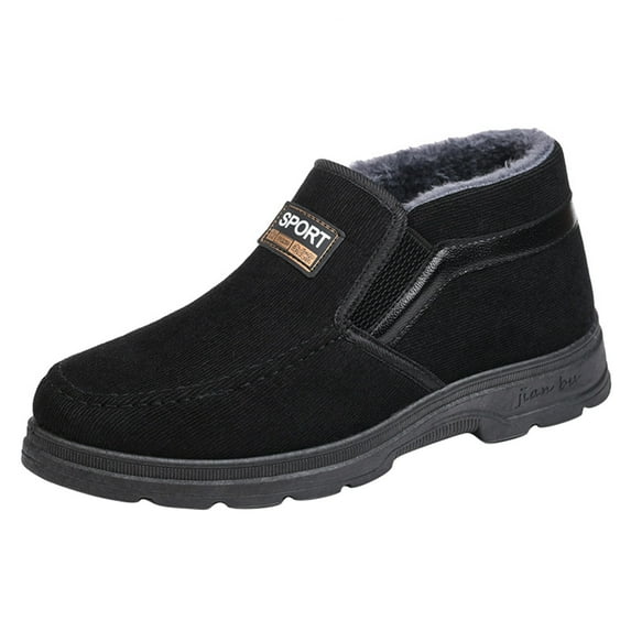 Men's Winter Thickened Plush Solid Color On Flat Bottomed Hiking Leisure Warm Snow Boots Cotton Shoes
