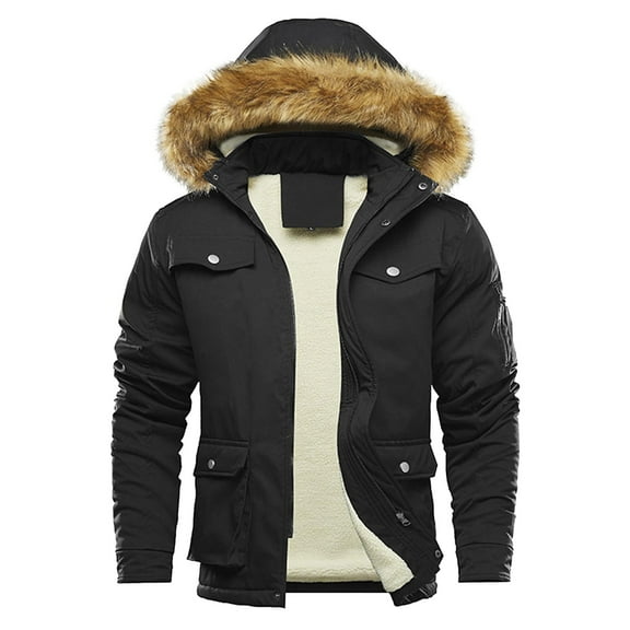 Men's Winter Thickened Warm With Pockets Casual Style Hooded Medium Length Coat Jacket