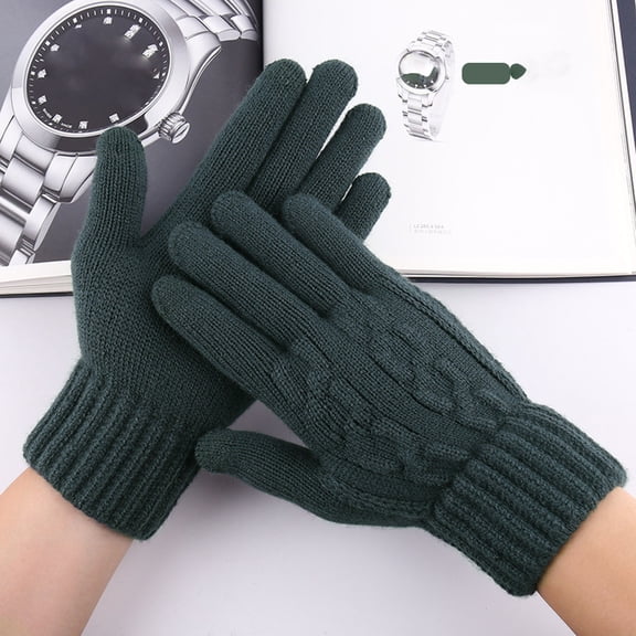 Men's Winter Touchscreen Gloves, Thicken Windproof Warm Knit Fleece Lined for Cold Weather Thin Heated Gloves Army Green One Size