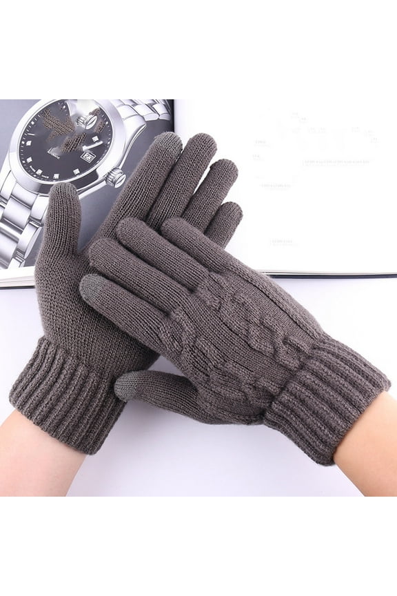 Men's Winter Touchscreen Gloves, Thicken Windproof Warm Knit Fleece Lined for Cold Weather Warming Gloves Dark Gray One Size
