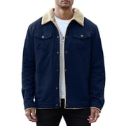 Men's Winter Trucker Jacket Thick Thermal Cotton Warm Fleece Lined Coat with Flap Pockets
