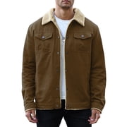 Men's Winter Trucker Jacket Thick Thermal Cotton Warm Fleece Lined Coat with Flap Pockets