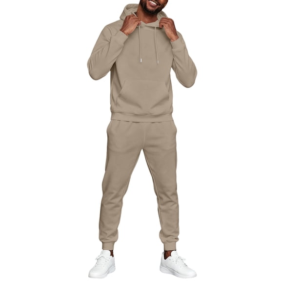 Men's Winter Two Piece Hoodie Sweatsuits Sweatshirt And Jogging Pants 2025 Tracksuit Long Sleeve Pullover,Camel L