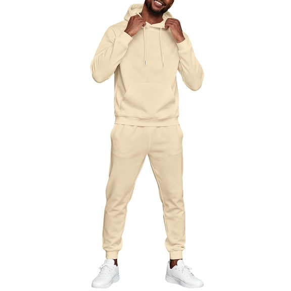 Men's Winter Two Piece Hoodie Sweatsuits Sweatshirt And Jogging Pants 2025 Tracksuit Long Sleeve Pullover,Khaki M