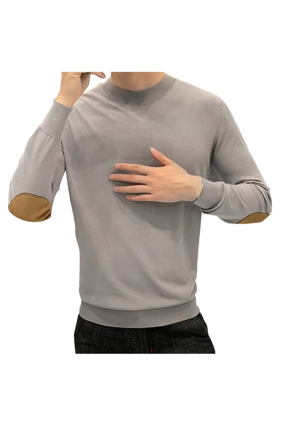 Men's Winter Vintage Sweater Crewneck Elbow Patch Thick Slim Fit Sweatshirts Casual Cable Knit Long Sleeve Pullover Tops (XL, Gray)