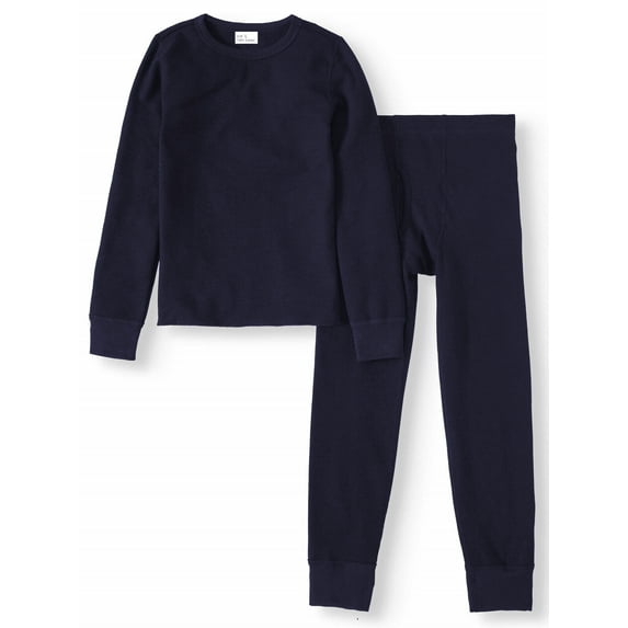 Men's Winter Waffle Knit Thermal Long Johns 100% Cotton Underwear Top Bottom 2 Pcs Set Navy