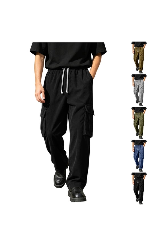 Men's Winter Warm Cargo Pants Straight Fit with Stretch Drawstring Elastic Waist | Zenithor,Army Green L