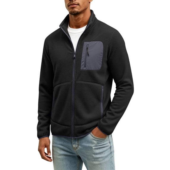 Men's Winter Warm Casual Jacket with Zipper Pockets Stand Collar Zip Up Golf Jackets Coat Windbreaker