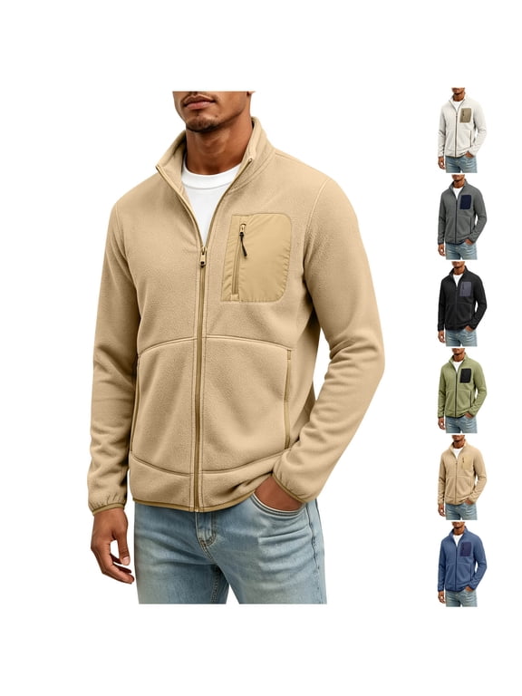 Men's Winter Warm Casual Jacket with Zipper Pockets Stand Collar Zip Up Golf Jackets Coat Windbreaker