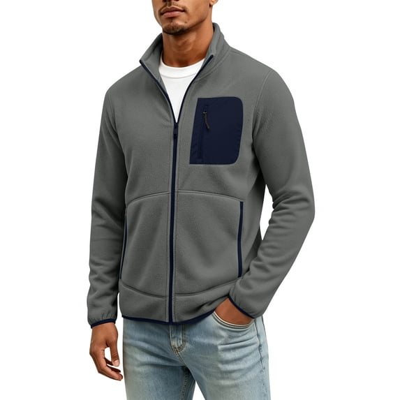 Men's Winter Warm Casual Jacket with Zipper Pockets Stand Collar Zip Up Golf Jackets Coat Windbreaker