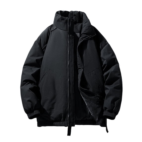 Men's Winter Warm Down Jacket Stand Collar Loose Thickened Coat Male Outerwear Parkas Black Black XXL