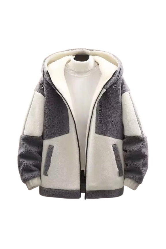 Men's Winter Warm Fleece Jacket Patchwork Zip up Hoodie Soft Plush Thick Sherpa Lined Coat Wool Blend Casual Outdoor Coatwear Big & Tall Size M-5XL Khaki