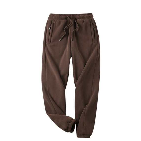 Men's Winter Warm Fleece Sherpa Lined Sweatpants Active Thermal Track Jogger Pants Coffee
