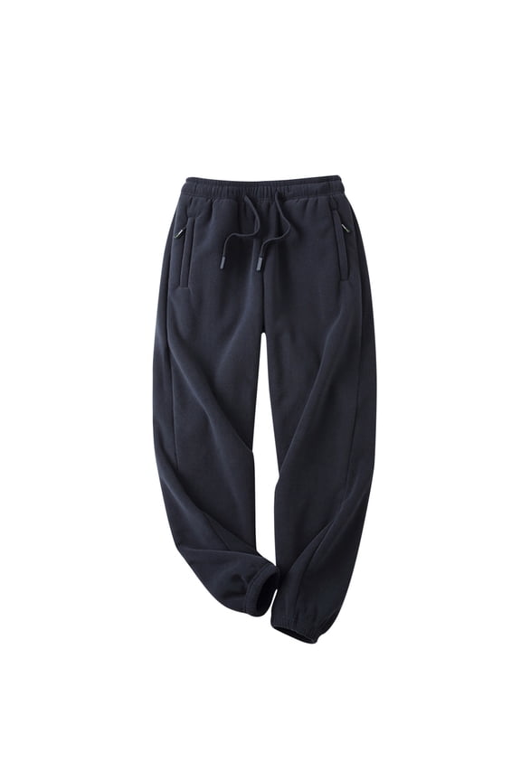 Men's Winter Warm Fleece Sherpa Lined Sweatpants Active Thermal Track Jogger Pants Dark Blue