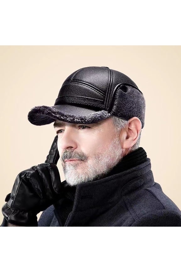 Men's Winter Warm Hat, Cold-Proof and Windproof, Fleece-Lined and Thickened, Winter Baseball Cap with Ear Protection for Dad, Middle-Aged and Elderly Flat Cap