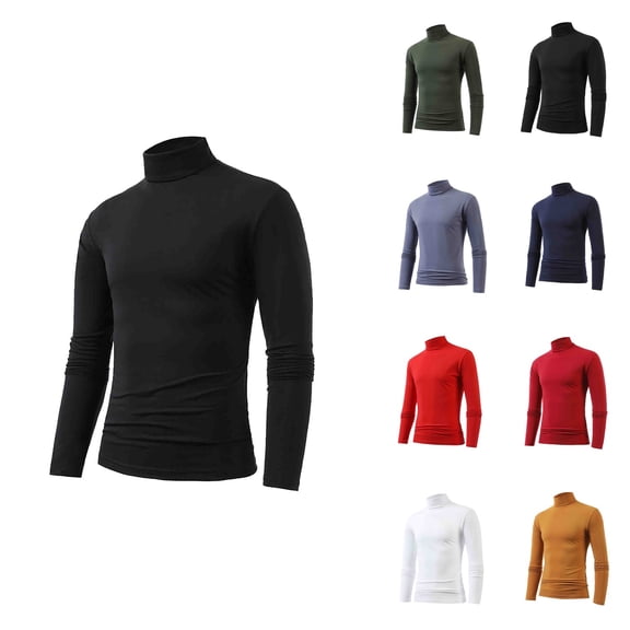 Men's Winter Warm High Collar Thermal Long Sleeve T-Shirt, Slim Fit Turtleneck Pullover Top for Layering