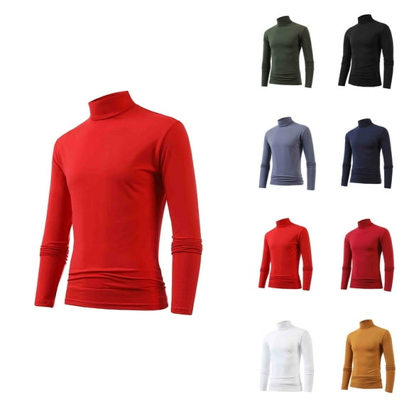 Men's Winter Warm High Collar Thermal Long Sleeve T-Shirt, Slim Fit Turtleneck Pullover Top for Layering