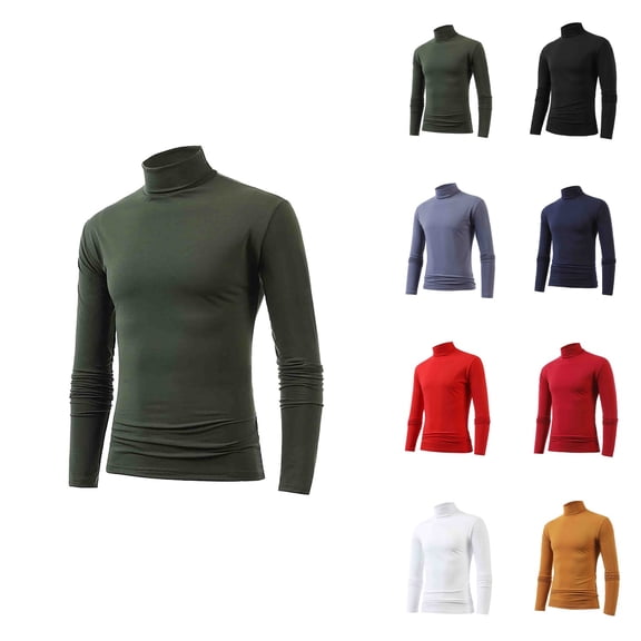 Men's Winter Warm High Collar Thermal Long Sleeve T-Shirt, Slim Fit Turtleneck Pullover Top for Layering