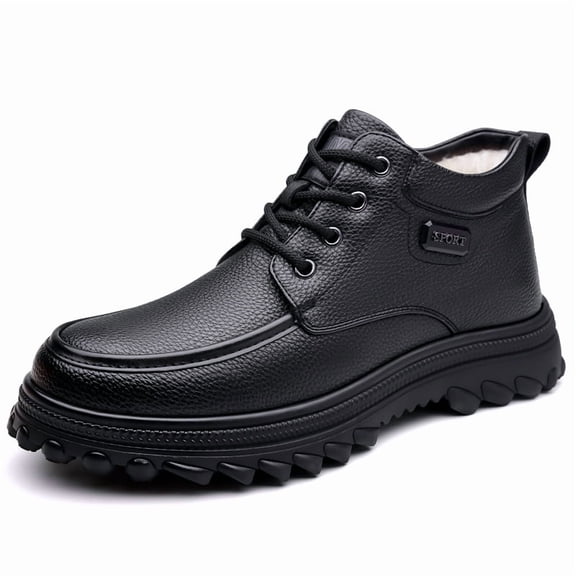Men's Winter Warm High-Top -Like PU Shoes - Lace-Up & Zipper Closure Short Boots with Rubber Sole, Ankle for Snow & Ice - All-Terrain Traction (Snow/Slush/Mud) - Casual & s (Model 6308)