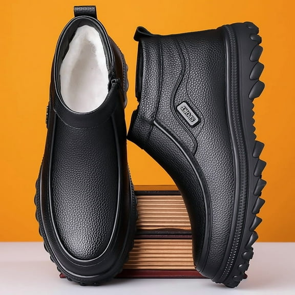 Men's Winter Warm High-Top -Like PU Shoes - Lace-Up & Zipper Closure Short Boots with Rubber Sole, Ankle for Snow & Ice - All-Terrain Traction (Snow/Slush/Mud) - Casual & s (Model 6308)