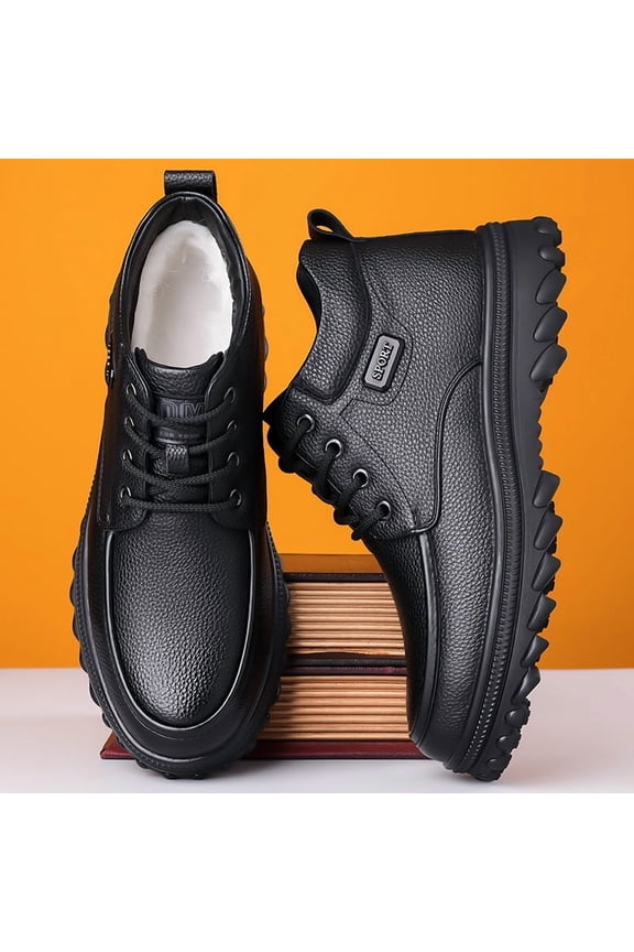 Men's Winter Warm High-Top -Like PU Shoes - Lace-Up & Zipper Closure Short Boots with Rubber Sole, Ankle for Snow & Ice - All-Terrain Traction (Snow/Slush/Mud) - Casual & s (Model 6308)