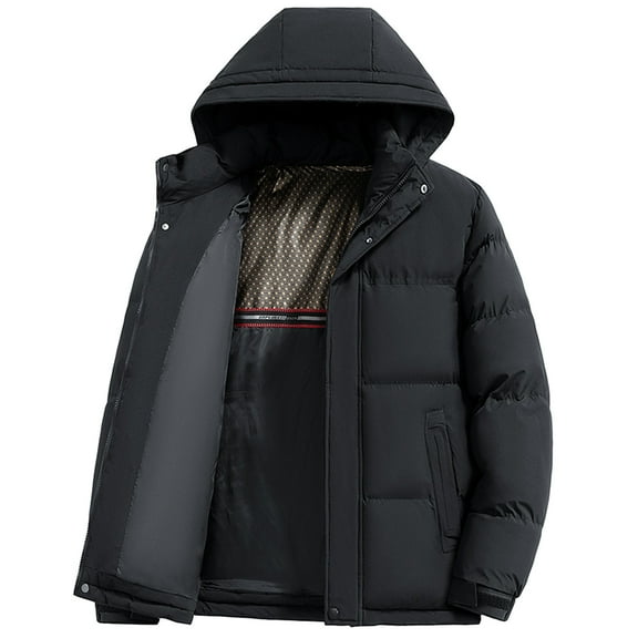 Men's Winter Warm Hooded Casual Style Thickened With Pockets Long Sleeve Coat Jacket