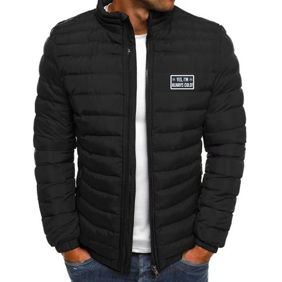 Men's Winter Warm Jacket Stand Collar Full Zip Padded Coats for Men Lightweight Down Quilted Thickened Jacket (Black XL)
