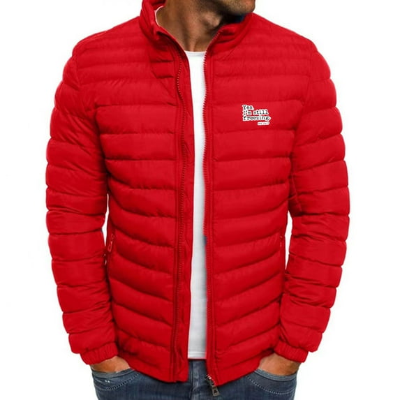Men's Winter Warm Jacket Stand Collar Full Zip Padded Coats for Men Lightweight Down Quilted Thickened Jacket (Red 2XL)