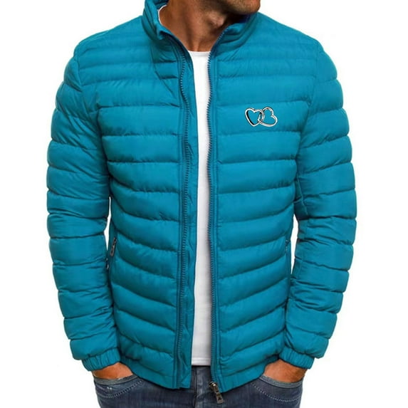 Men's Winter Warm Jacket Stand Collar Full Zip Padded Coats for Men Solid Color Lightweight Quilted Thickened Jacket (Light Blue S)