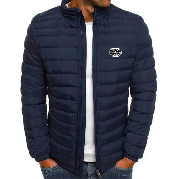 Men's Winter Warm Jacket Stand Collar Full Zip Padded Coats for Men Lightweight Down Quilted Thickened Jacket (Navy L)