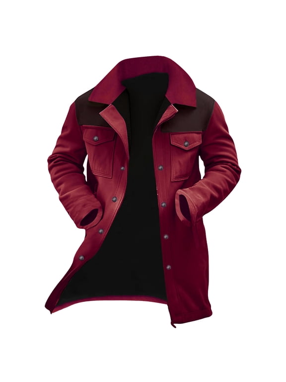 Men's Winter Warm Jacket Suede Thick Thermal Sherpa Fleece Lined Coat Lapel Work Trucker Cargo Jackets for Men with Pockets