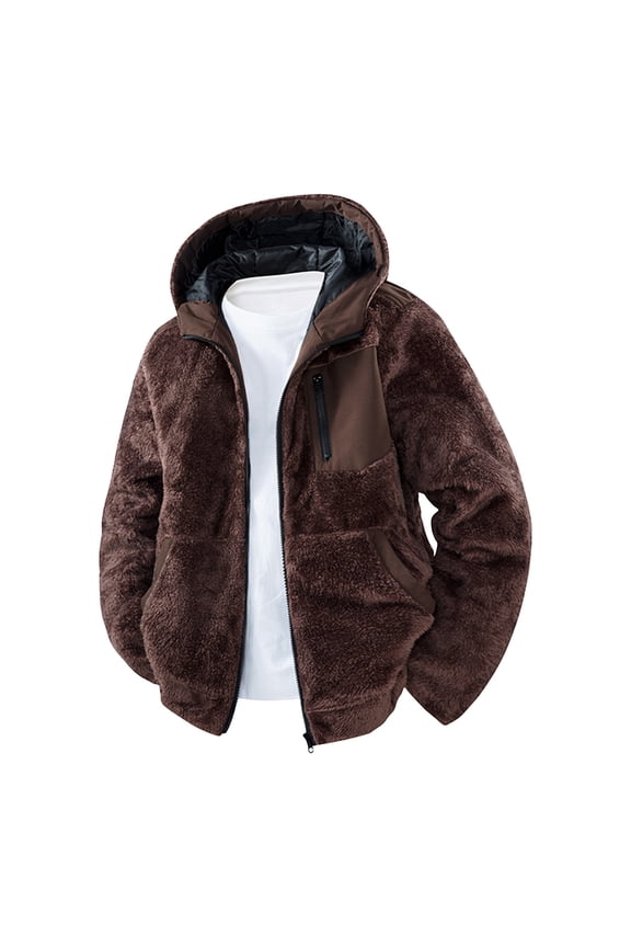 Men's Winter Warm Jackets Outdoors Loose Comfort Hooded Coats Thick Windproof Versatile Solid Color Outerwear Coffee L
